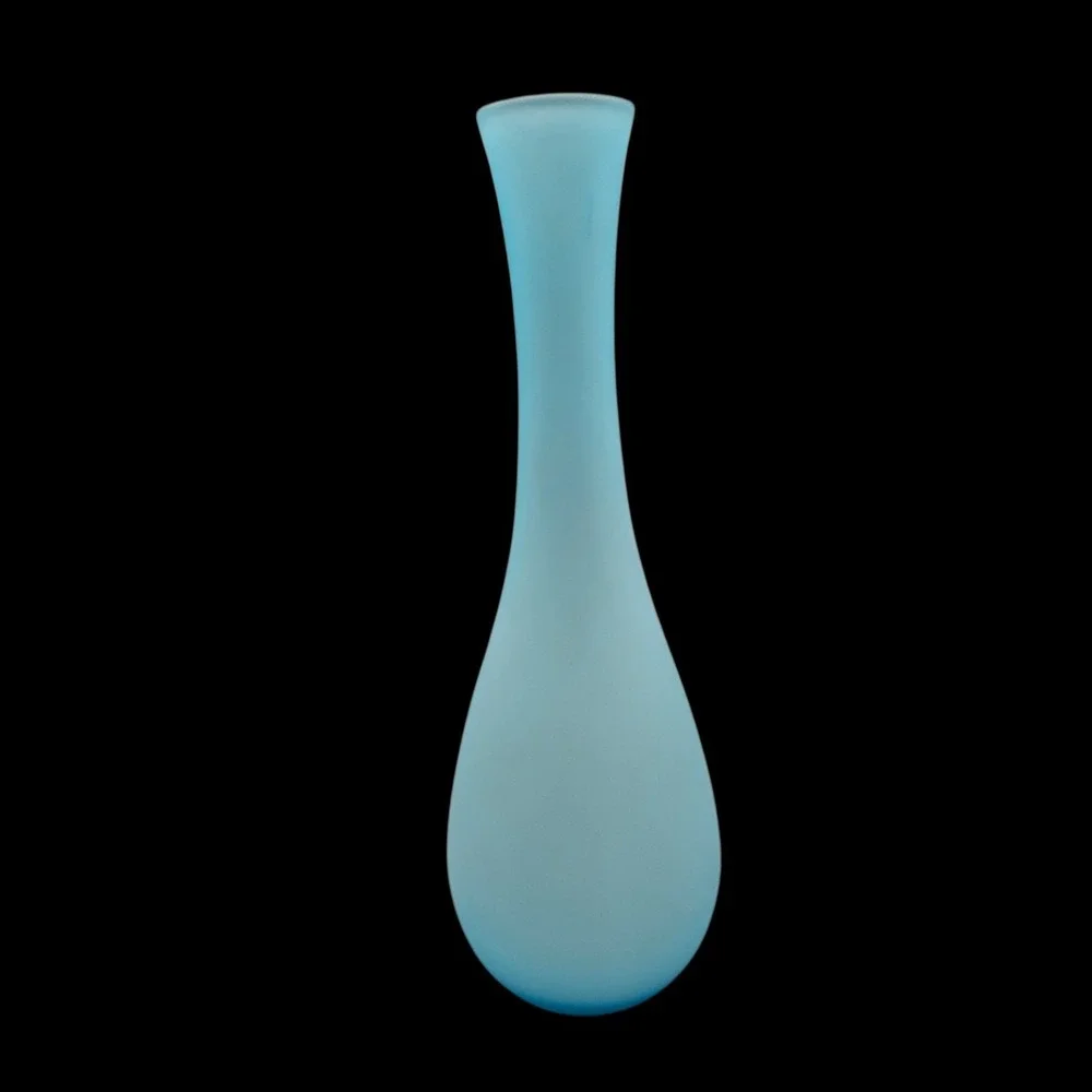 Vintage Pottery Barn Vase Frosted Glass Baby Light Blue Satin Cased 10.75